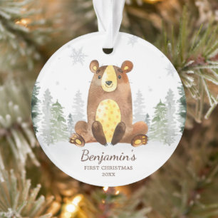 Premier Noël de l'ours de la forêt d'aquarelle