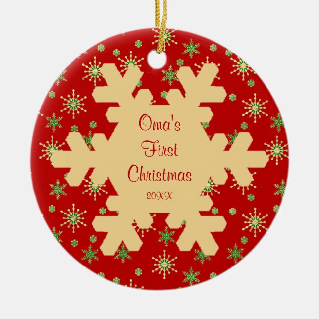 Premier Noël d'Oma Ornement Flocon de Neige Rouge (Devant)