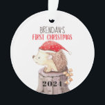 Premier Noël du bébé de Hérisson<br><div class="desc">Premier ornement de Noël du bébé de Hérisson avec un joli hérisson portant un chapeau santa.</div>