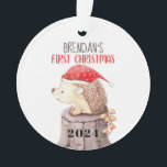 Premier Noël du bébé de Hérisson<br><div class="desc">Premier ornement de Noël du bébé de Hérisson avec un joli hérisson portant un chapeau santa.</div>