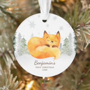 Premier Noël du bébé Fox de la forêt d'aquarel