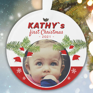 Premier Noël du bébé Santa Hat Pine Photo Ornam