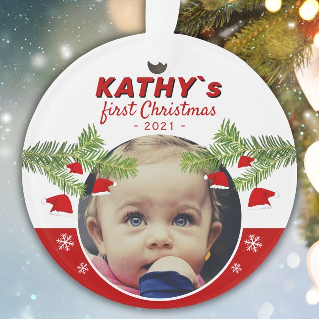 Premier Noël du bébé Santa Hat Pine Photo Ornam (Créateur téléchargé)
