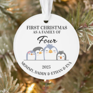 Premier Noël en famille de 4, Penguin personnalisé