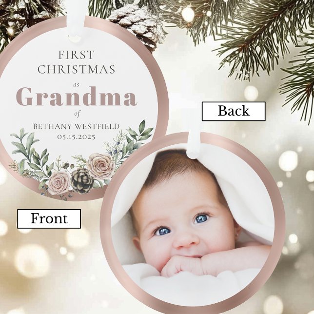 Premier Noël en tant que grand-mère, souvenir phot (First Christmas as Grandma Photo Acrylic Keepsake Ornament)