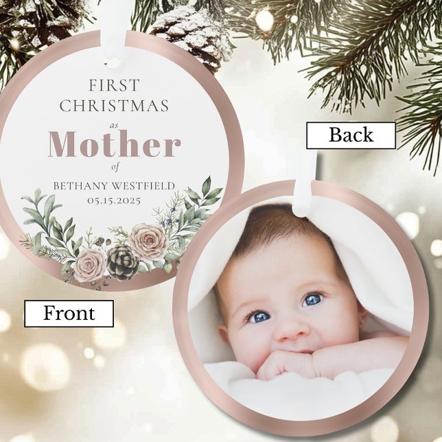 Premier Noël en tant que Mère Photo Souvenir (First Christmas as Mother Photo Keepsake Round Acrylic Ornament)