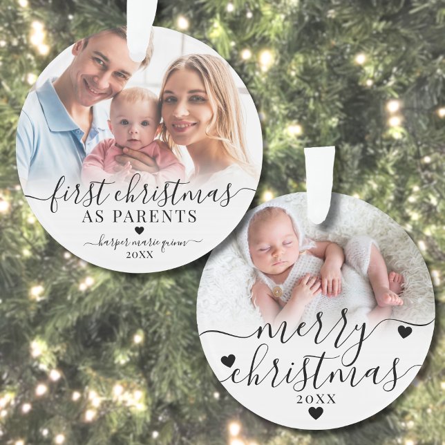 Premier Noël en tant que parents Bébé 2 Photo (First Christmas As Parents New Baby 2 Photo Ornament)