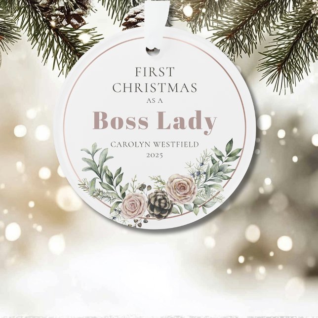 Premier Noël en tant que patronne Nom Année (First Christmas as a Boss Lady Name Year Acrylic Ornament)
