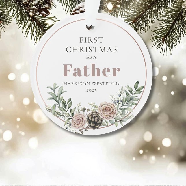 Premier Noël en tant que père Nom Année (First Christmas as a Father Name Year Acrylic Ornament)