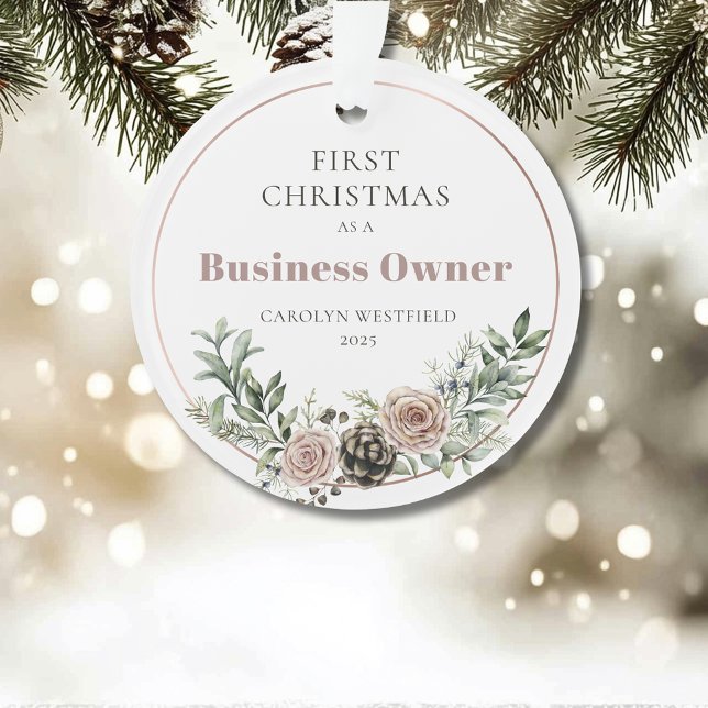 Premier Noël en tant que propriétaire d'entreprise (First Christmas as a Business Owner Name Year Acrylic Ornament)