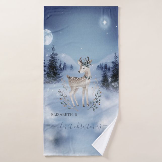 Premier Noël, Faon, Paysage hivernal (Serviette de bain)