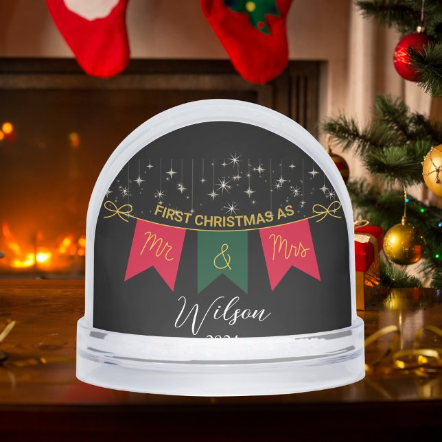 Premier Noël Marié Comme M. Et Mme Gold Script (First Christmas Married As Mr. And Mrs Gold Script Snow Globes)