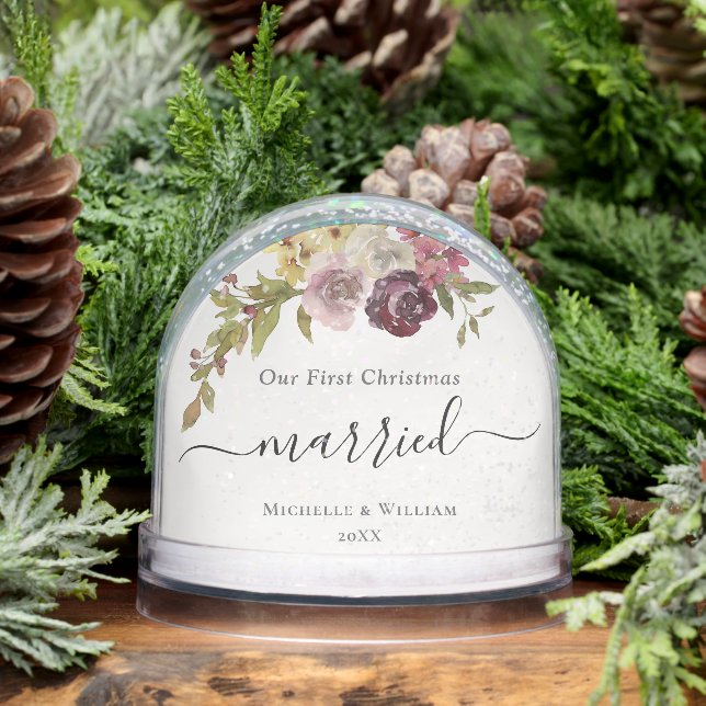 Premier Noël Marié Floral Monogramme Photo (Hiver)