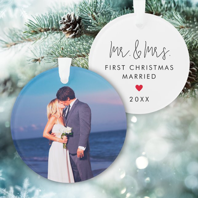 Premier Noël Marié Photo personnalisée Noël (First Christmas Married Custom Photo Christmas Ornament
)