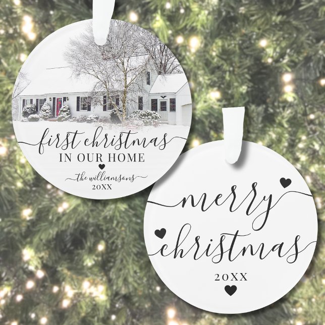 Premier Noël Nouvelle Maison Script Photo (First Christmas New Home Photo Ornament)