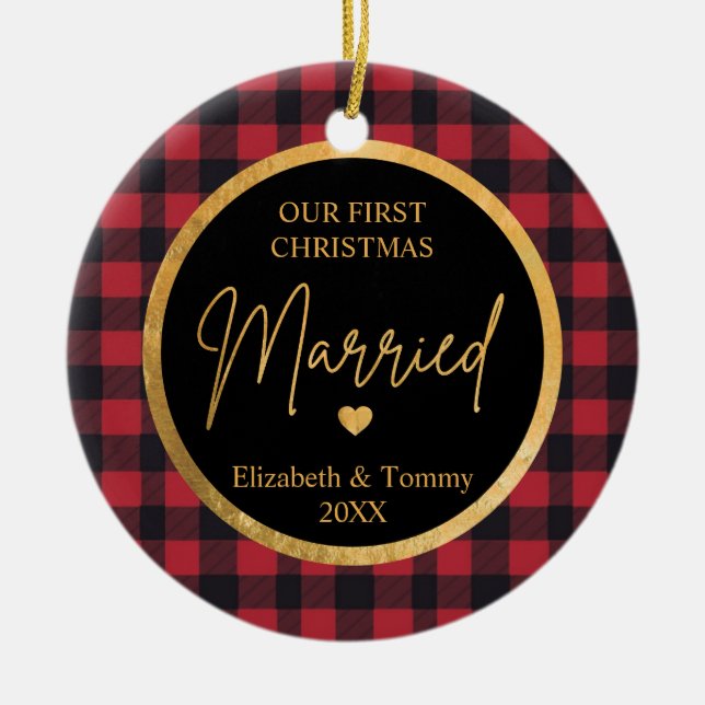 Premier Noël Ornement en céramique de buffle marié (Devant)