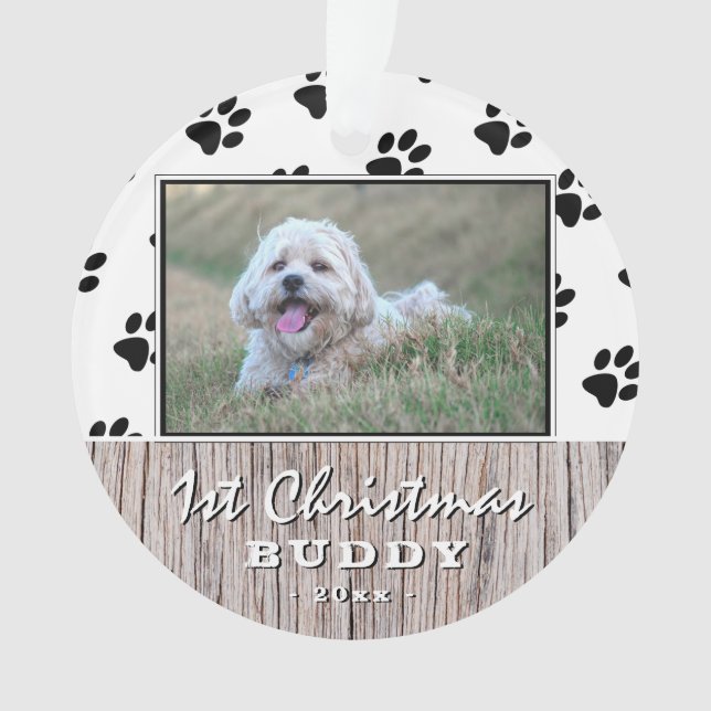 Premier Noël Rustique Chiot 2 Photo Motif Paw (devant)