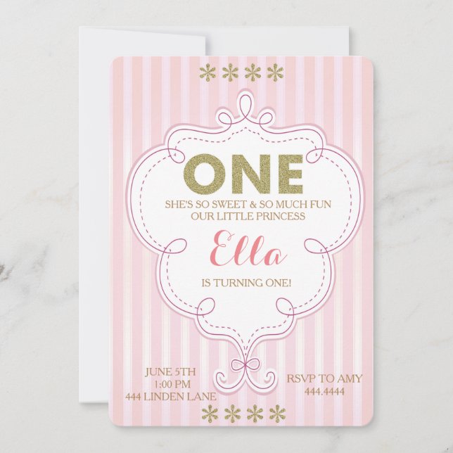 Premier or d'anniversaire et invitations roses (Devant)