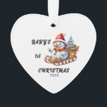 Premier ornement acrylique de Noël du bébé Snowman<br><div class="desc">Le premier ornement de neige de Noël du bébé, Peut être personnalisé avec le nom du bébé, année de noël et année.</div>