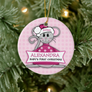 Premier ornement de la souris rose de Noël du bébé