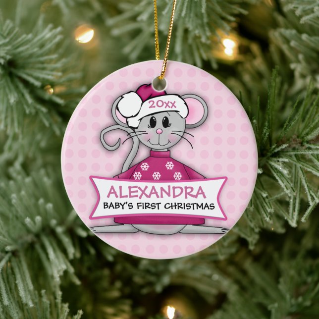 Premier ornement de la souris rose de Noël du bébé (Arbre)
