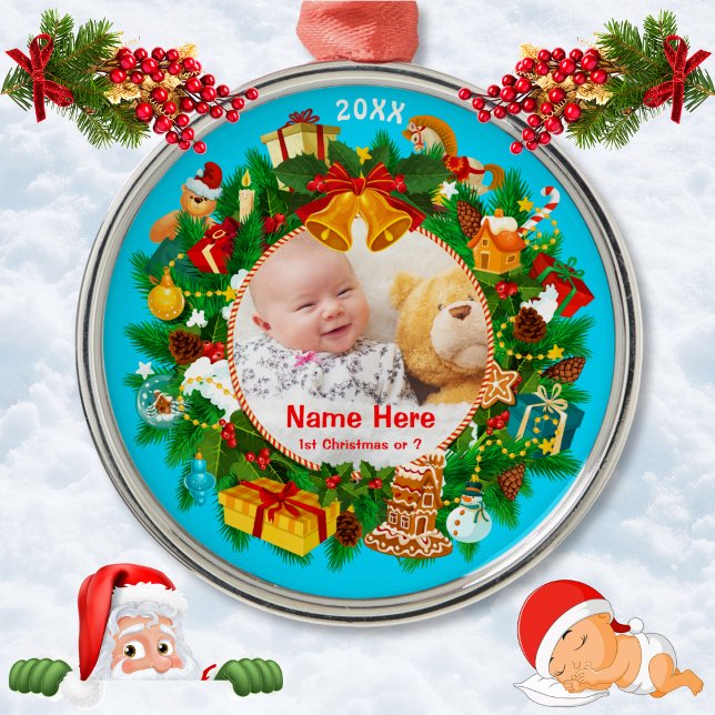 Premier ornement de Noël avec photo pour bébé (Baby's 1st Christmas Ornament. Baby's First Christmas Ornaments. New Baby Gifts with Photo. Babies.)