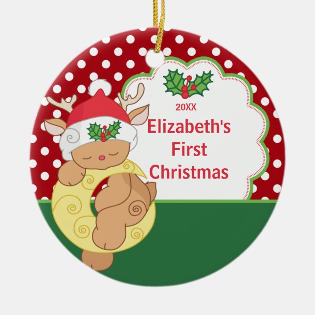 Premier ornement de Noël de bébé Renne Cerf (Devant)