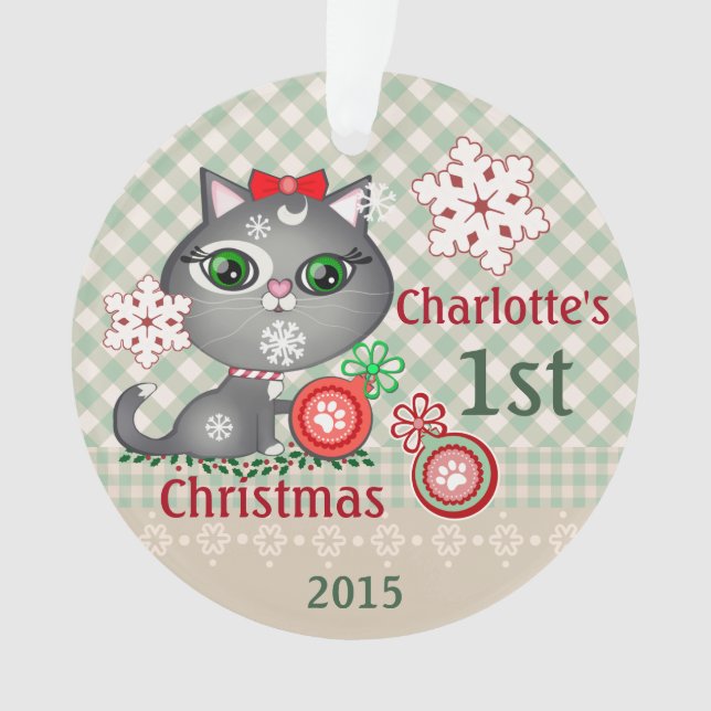 Premier ornement de Noël de chat fait sur commande (devant)