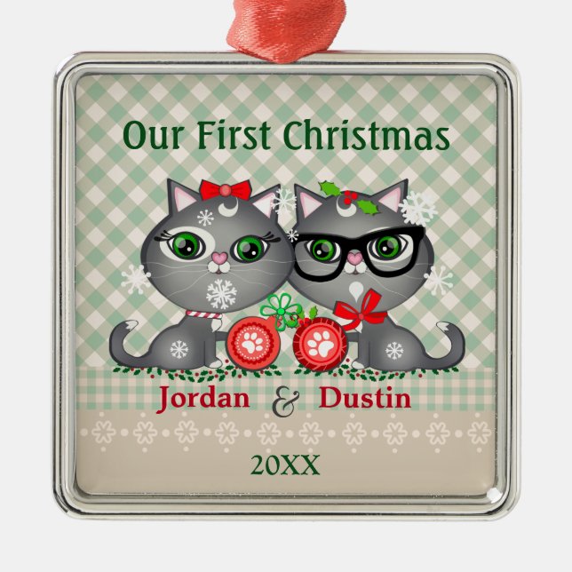 Premier ornement de Noël de chats faits sur (Devant)