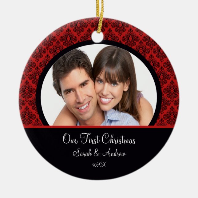 Premier ornement de Noël de photo rouge et noire (Devant)