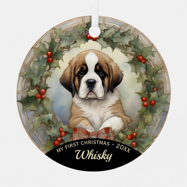 Premier ornement de Noël de Saint Bernard Puppy (Recto)