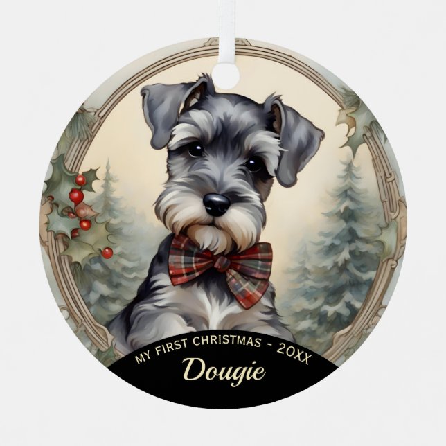 Premier ornement de Noël de Schnauzer Puppy (Recto)