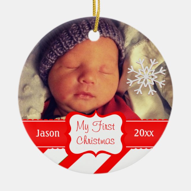 Premier ornement de Noël du bébé fait sur commande (Devant)