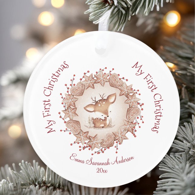 Premier ornement de Noël du bébé mou rouge cerf (Cute Baby's First Christmas Ornament Deer Red)