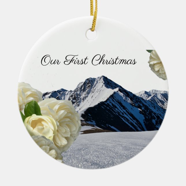 Premier Ornement de Noël Montagne Rose (Devant)