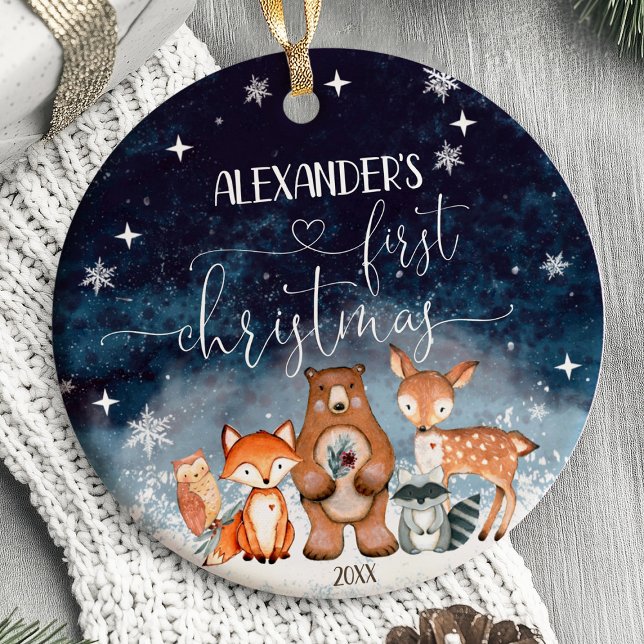 Premier ornement de Noël pour bébé Animaux de forê (babys first christmas ornament, personalized christmas ornament, custom baby ornament,,baby first or)