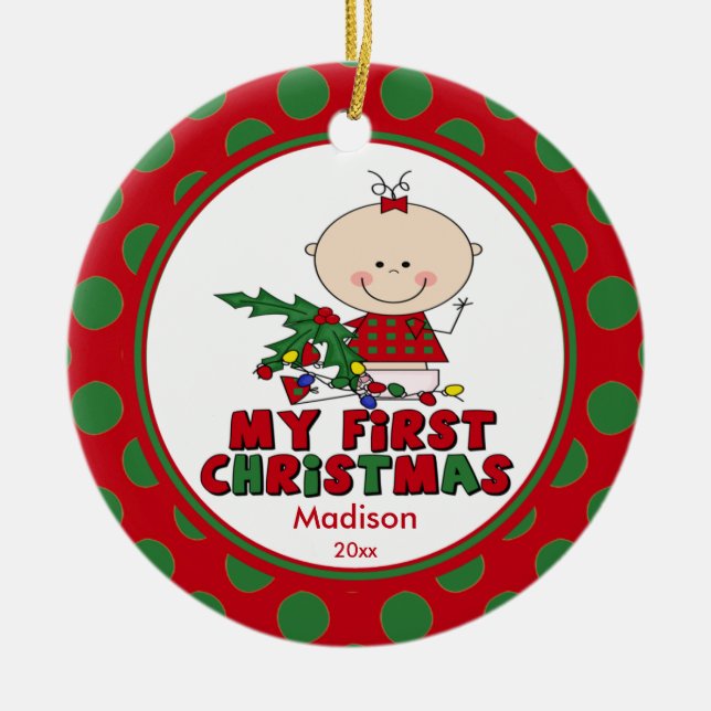 Premier ornement de Noël pour bébé, fille en bonho (Devant)