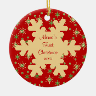 Premier ornement de Noël Red Snowflake de Mema