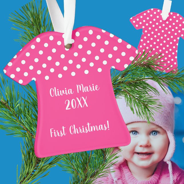 Premier ornement de Noël rose Polka Dot pour bébé (Créateur téléchargé)