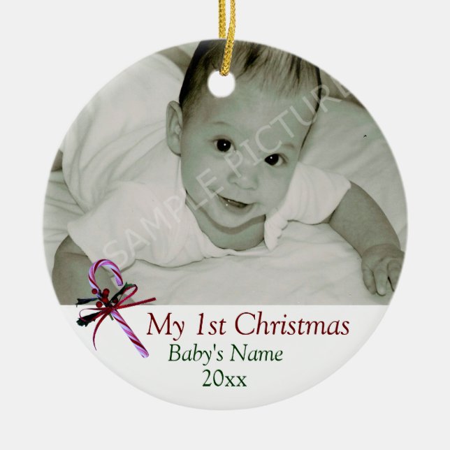 Premier ornement de sucre de canne de Noël du bébé (Devant)