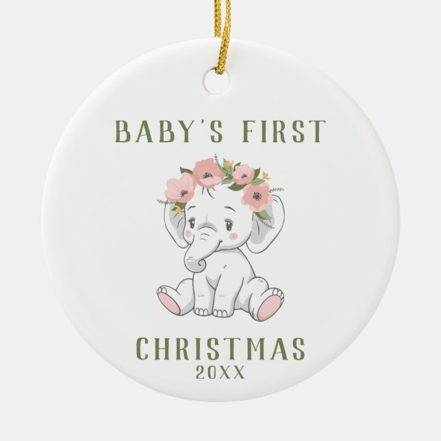 Premier ornement d'éléphant de Noël du bébé (Devant)