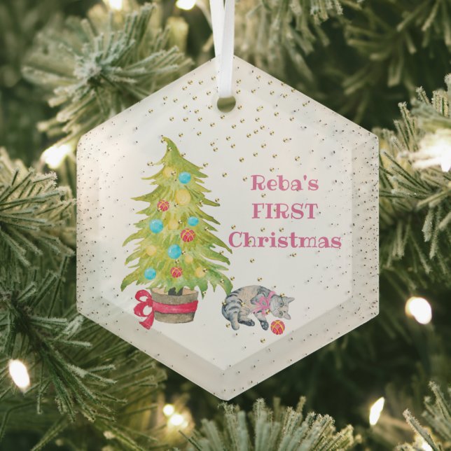 Premier ornement en verre de Noël du chat (Insitu)