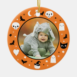 Premier Ornement photo d'Halloween du mignon bébé