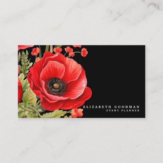 Premier Red Poppies Cartes de visite noirs (Devant)