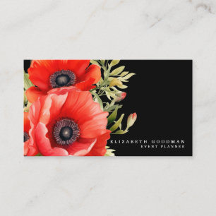 Premier Red Poppies Cartes de visite noirs