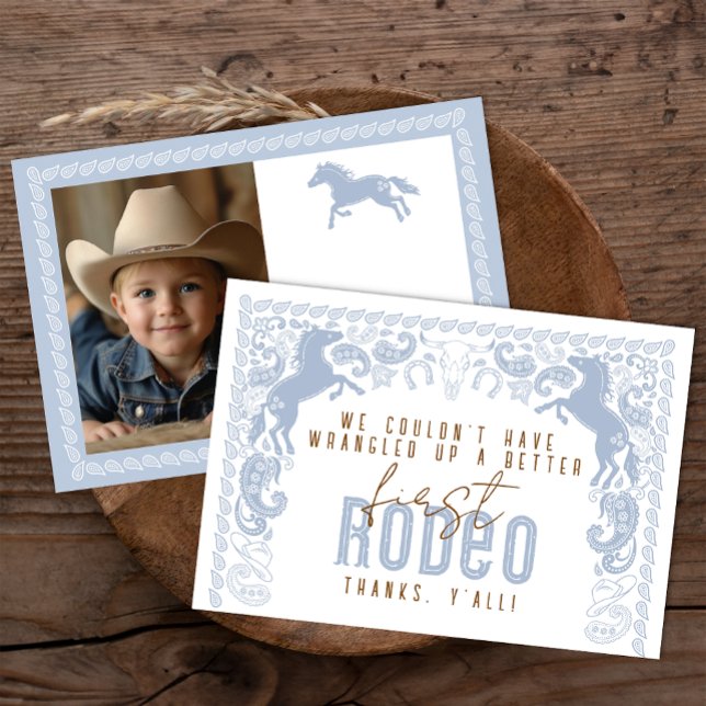Premier Rodéo Anniversaire Carte de remerciements  (Dusty Blue 1st Rodeo Birthday Thank You Card)