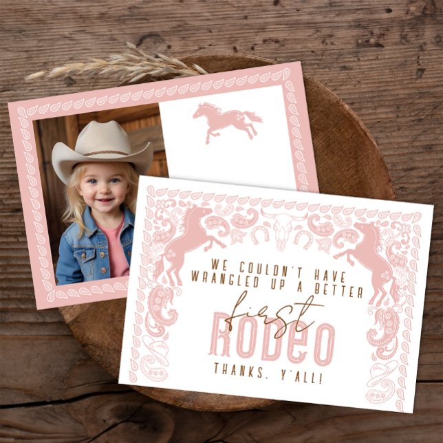 Premier Rodéo Anniversaire Carte de remerciements  (Pink 1st Rodeo Birthday Thank You Card)