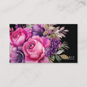 Premier rose violet Floral Cartes de visite noirs