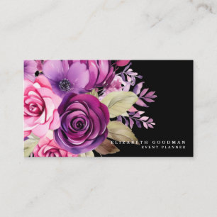 Premier rose violet Floral Cartes de visite noirs