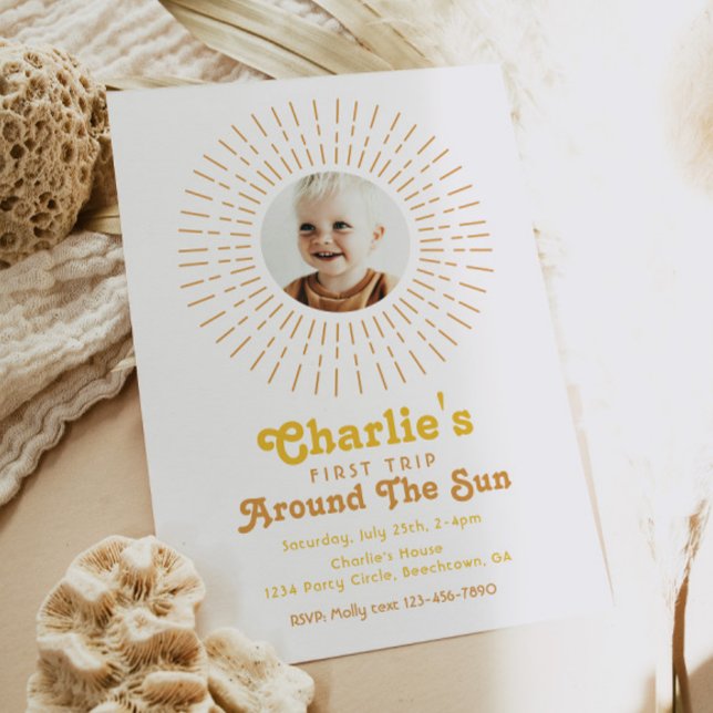 Premier Voyage Autour Du Soleil Invitation | Boho (Créateur téléchargé)